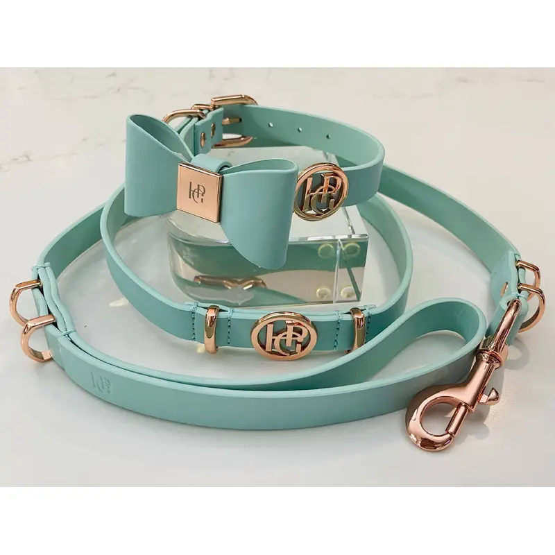 Leather Bow Collar (only) - Aquamarine