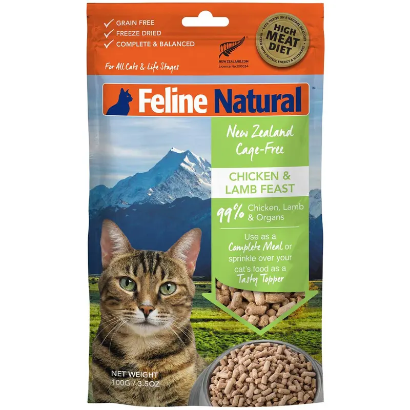 Feline Natural Chicken & Lamb Feast Freeze Dried Tasty Topper Cat Food 3.5oz