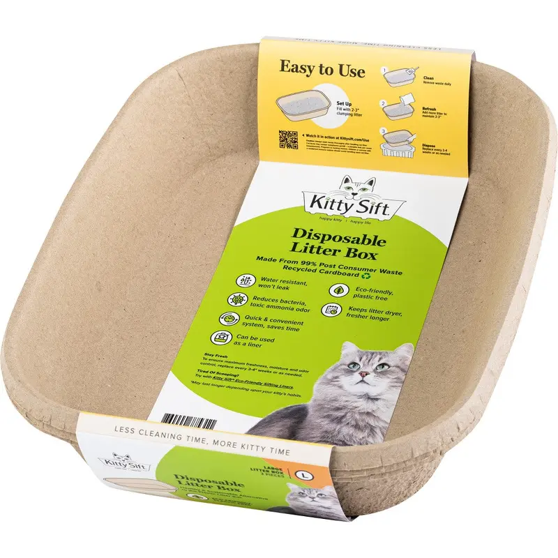 Kitty Sift Sustainable  Clean  Disposable Cat Litter Box  Large 3pk