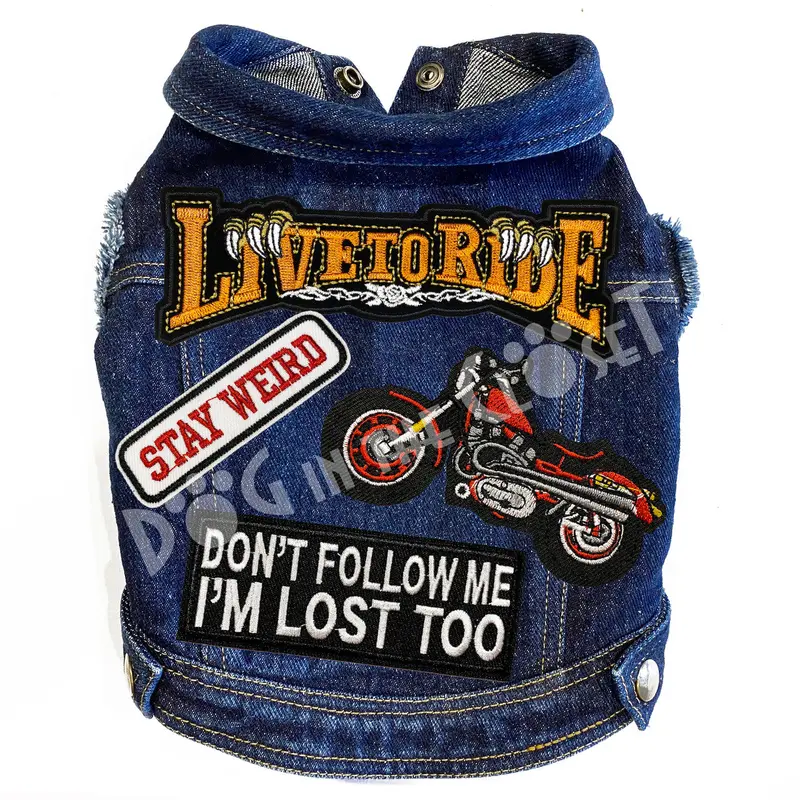 Live to Ride Little Biker Denim Dog Jacket
