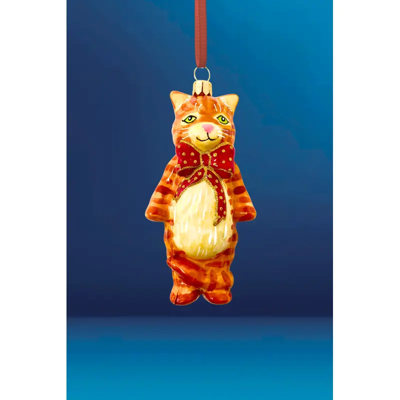 Oliver Ginger Cat Glass Ornament