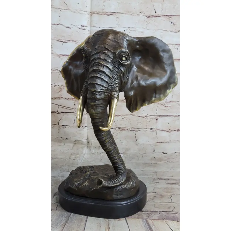 Abstract Floating Elephant Head Bust Bronze Sculpture Statue Art Africa