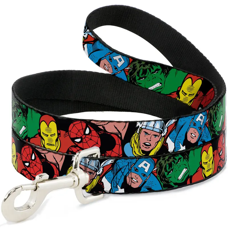 Dog Leash - 5-Marvel Characters Black